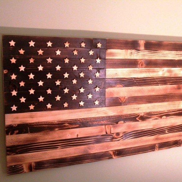 Handmade Wooden American Flag, 39/19 inch - Picture 9 of 16
